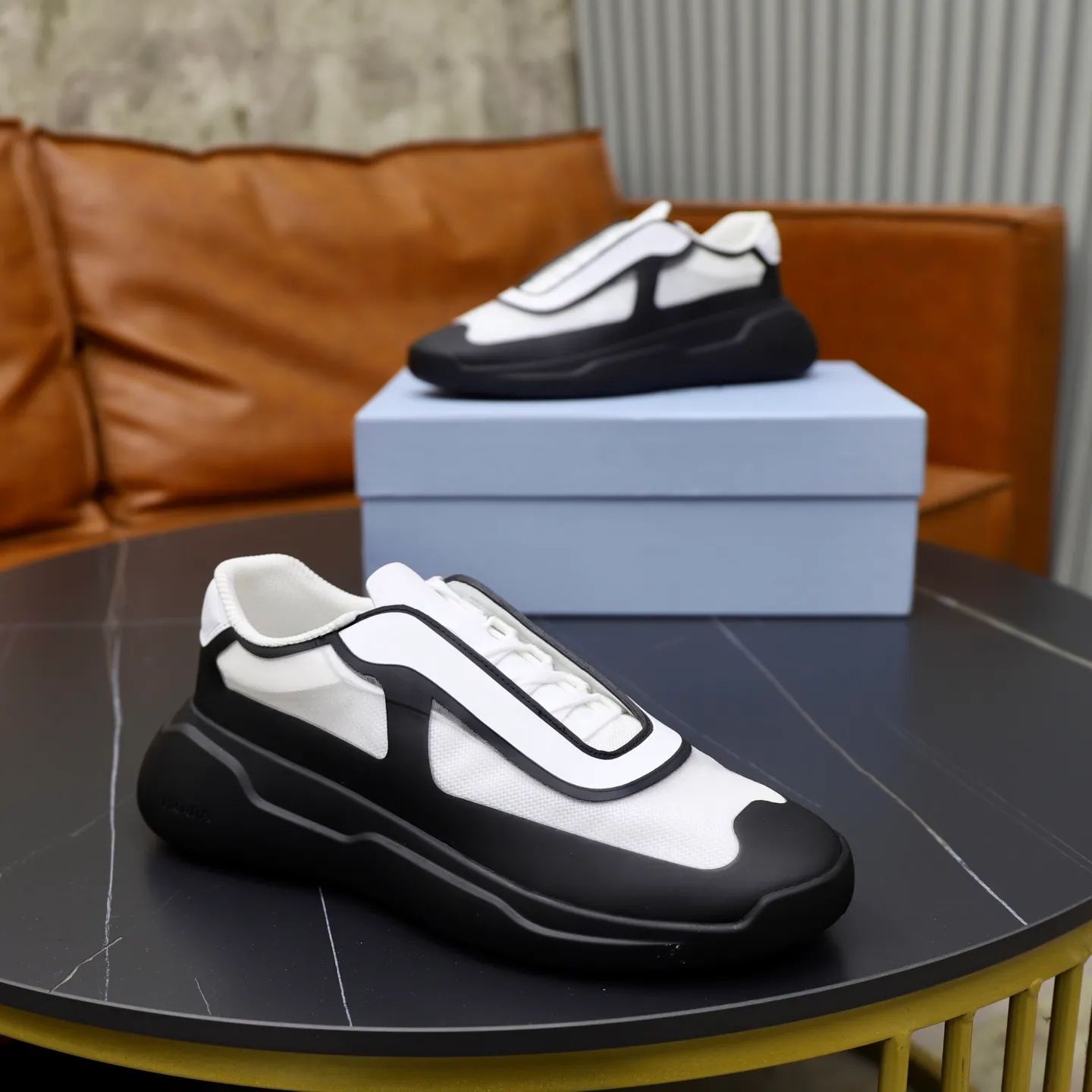 Men's Shoes 💰760💰 PRADA America's Cup Recycled Nylon and Bike Fabric Sneakers Practical and innovative, these regenerated nylon sneakers are modern, with lightweight soles and minimalist details. The upper is decorated with temperature-locking adhesive tape, screen-printed ADA logo, nylon loop shoelaces, T sole, made of ultra-light foam rubber filling material, rubber pattern texture, sole height: 40 mm, removable fabric-covered insole, Size 39-44